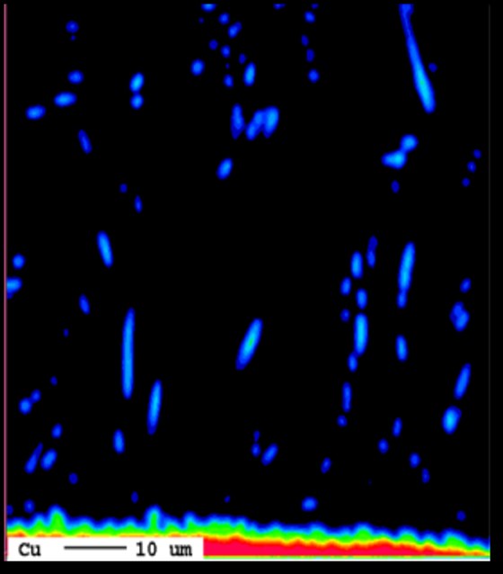 Elementverteilung Kupfer, Falschfarben, danach 1500 zyklen