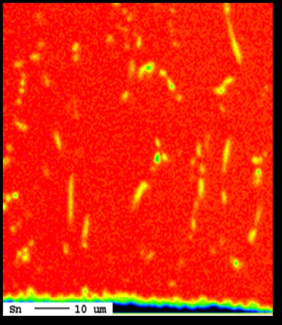 Elementverteilung Zinn, Falschfarben, danach 1500 zyklen