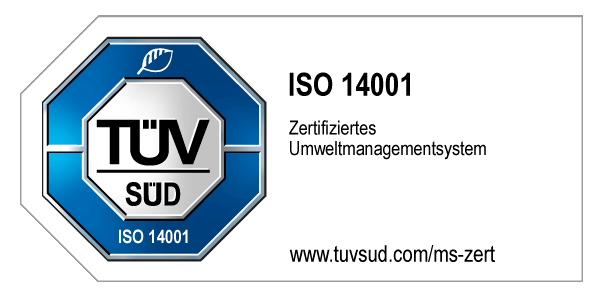 Prüfzeichen der TÜV SÜD Management Service GmbH für ISO 14001