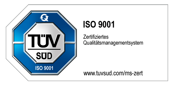 Prüfzeichen der TÜV SÜD Management Service GmbH für ISO 9001